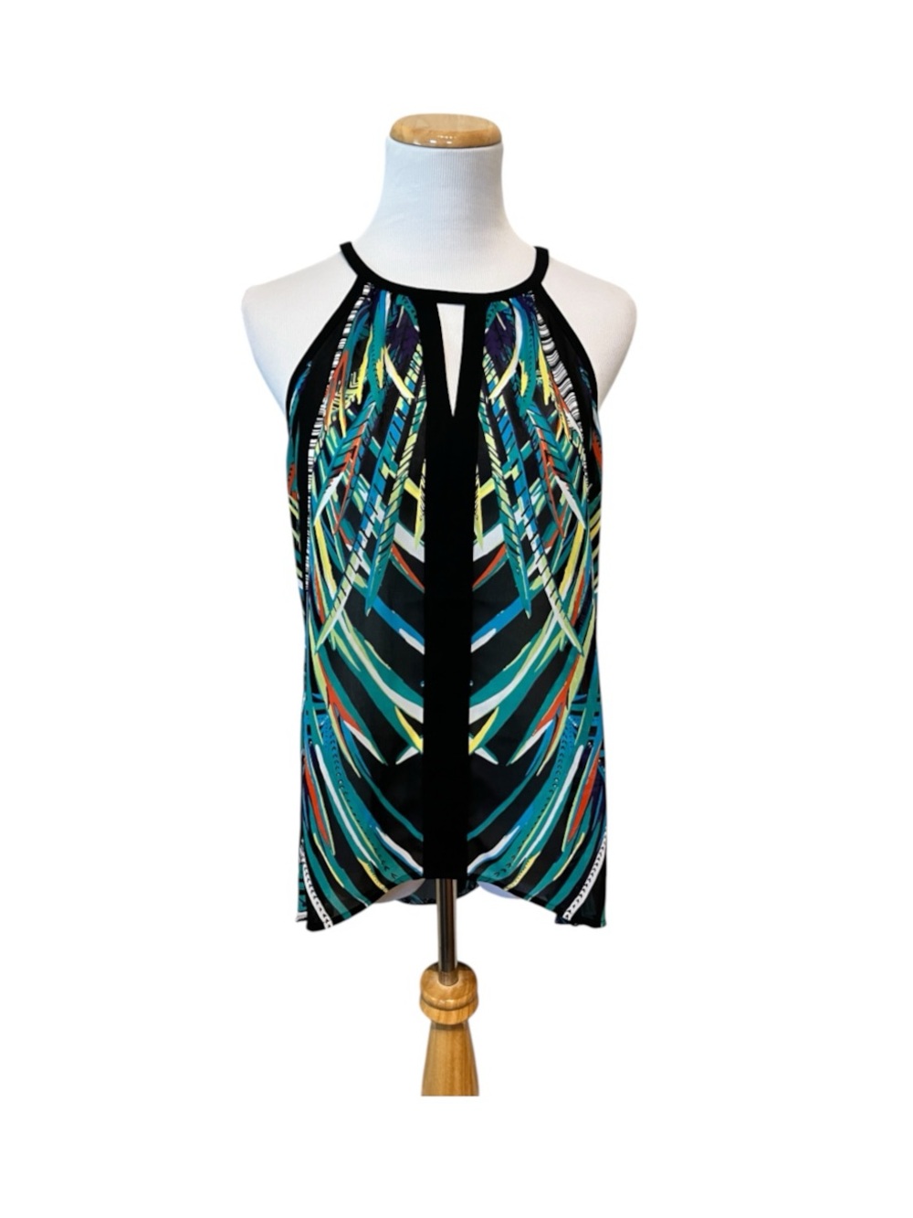 Nicole by Nicole Miller Sheer Sleeveless Halter Colorful Tunic Tank Top Medium
